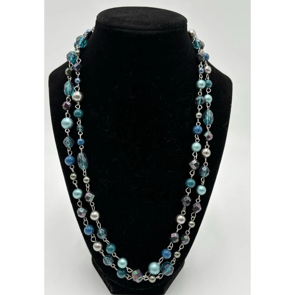 Blue Teal Beaded Necklace 22